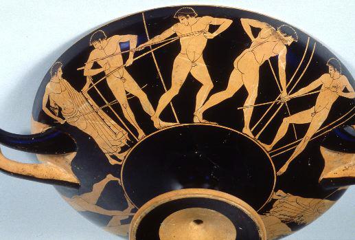 Javelin throwers - red figure kylix, c 5th century BC