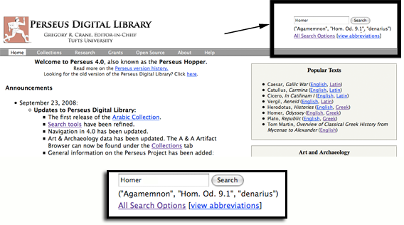 close up of search box on P4 home page